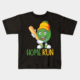 Funny Kawaii Avocado Baseball Home Run Kids T-Shirt